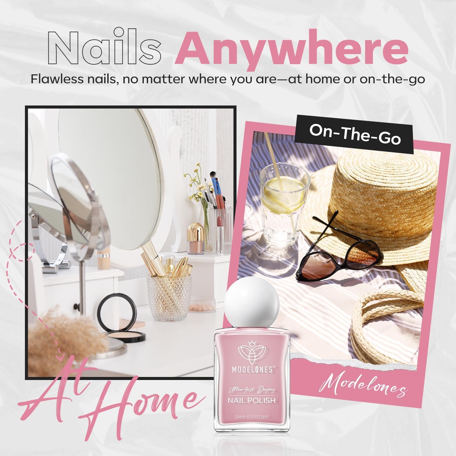 modelones Natural Pink Nail Polish, 15 ml Baby Pink Quick Dry Nail Lacquer Strengthener Long Last Shine Fingernail Toe Nail Art DIY Home Travel Manicure Gift for Women Girls 0.5 Fl Oz - Image 8