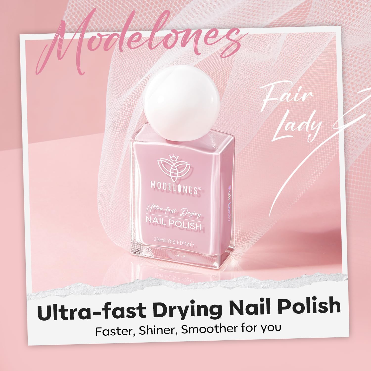 modelones Natural Pink Nail Polish, 15 ml Baby Pink Quick Dry Nail Lacquer Strengthener Long Last Shine Fingernail Toe Nail Art DIY Home Travel Manicure Gift for Women Girls 0.5 Fl Oz - Image 9