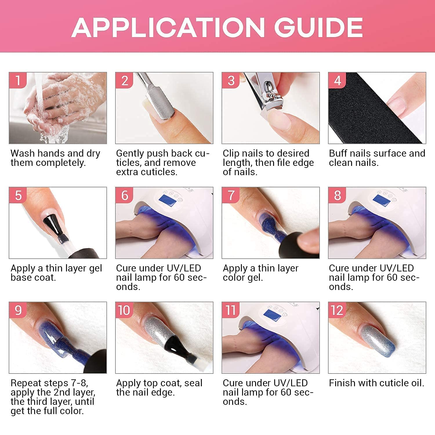 modelones Poly Gel Nail Kit 6 Colors with 8 W Nail Lamp Poly Extension Gel Red Pink Black Green Glitter Complete Starter Kit for Beginner DIY Salon Quality Manicures - Image 7