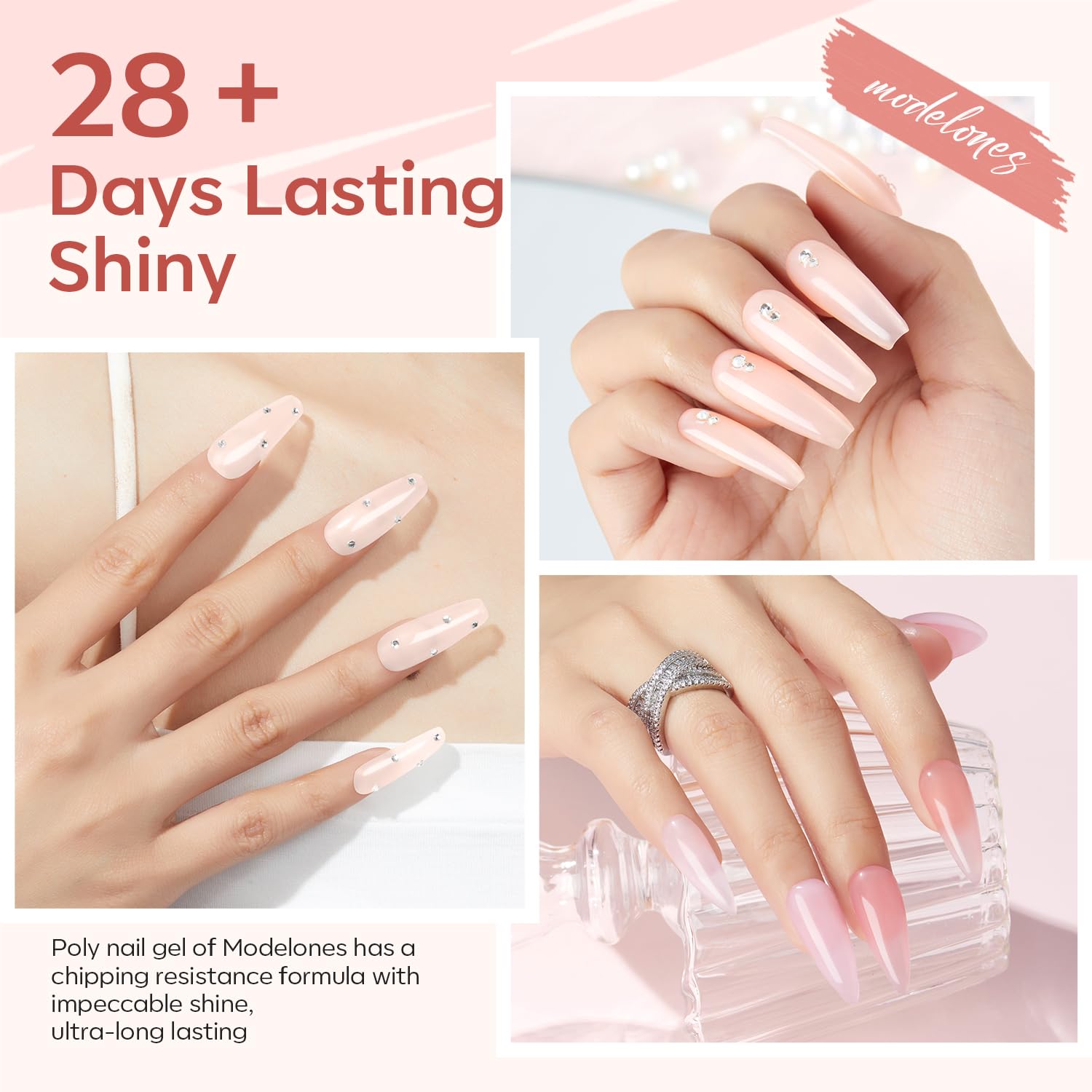 modelones Poly Gel Nail Kit 6 Colors with 8 W Nail Lamp Polygel Toenail Kit Extension Gel Kit Jelly Milky White Pink Nude Complete Tools Beginner Thickening Solutions DIY at Home for Women - Image 6
