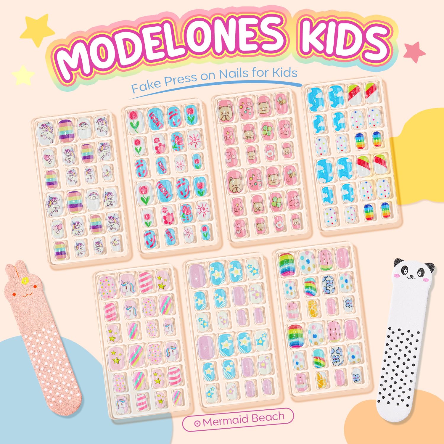 Modelones Press on Nails for Kids 144Pcs 6 Pack Children Acrylic Fake Nails Pre-glue Full Cover Glitter Color Butterfly Unicorn Short False Nail Kits Sets Thanksgiving Christmas Gifts for Girls - Image 3