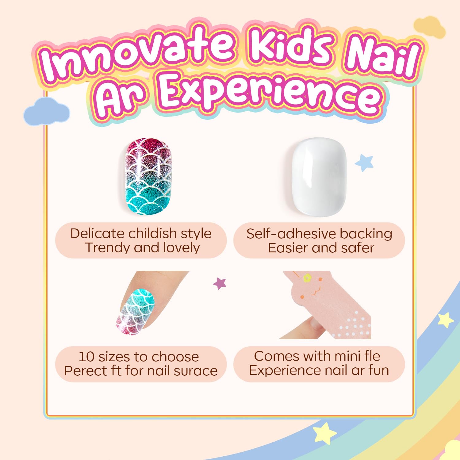 Modelones Press on Nails for Kids 144Pcs 6 Pack Children Acrylic Fake Nails Pre-glue Full Cover Glitter Color Butterfly Unicorn Short False Nail Kits Sets Thanksgiving Christmas Gifts for Girls - Image 6