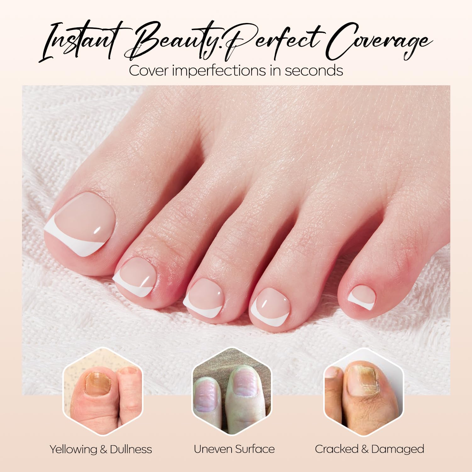 Modelones Press on Toenails Short, Nude French Tip Toe Nails Square, Reusable Nail Kit with Nail Glue Adhesive Tabs Mini Nail File, Toe Nails 36Pcs 18Sizes, Summer Spring Women Girl Gift - Image 6