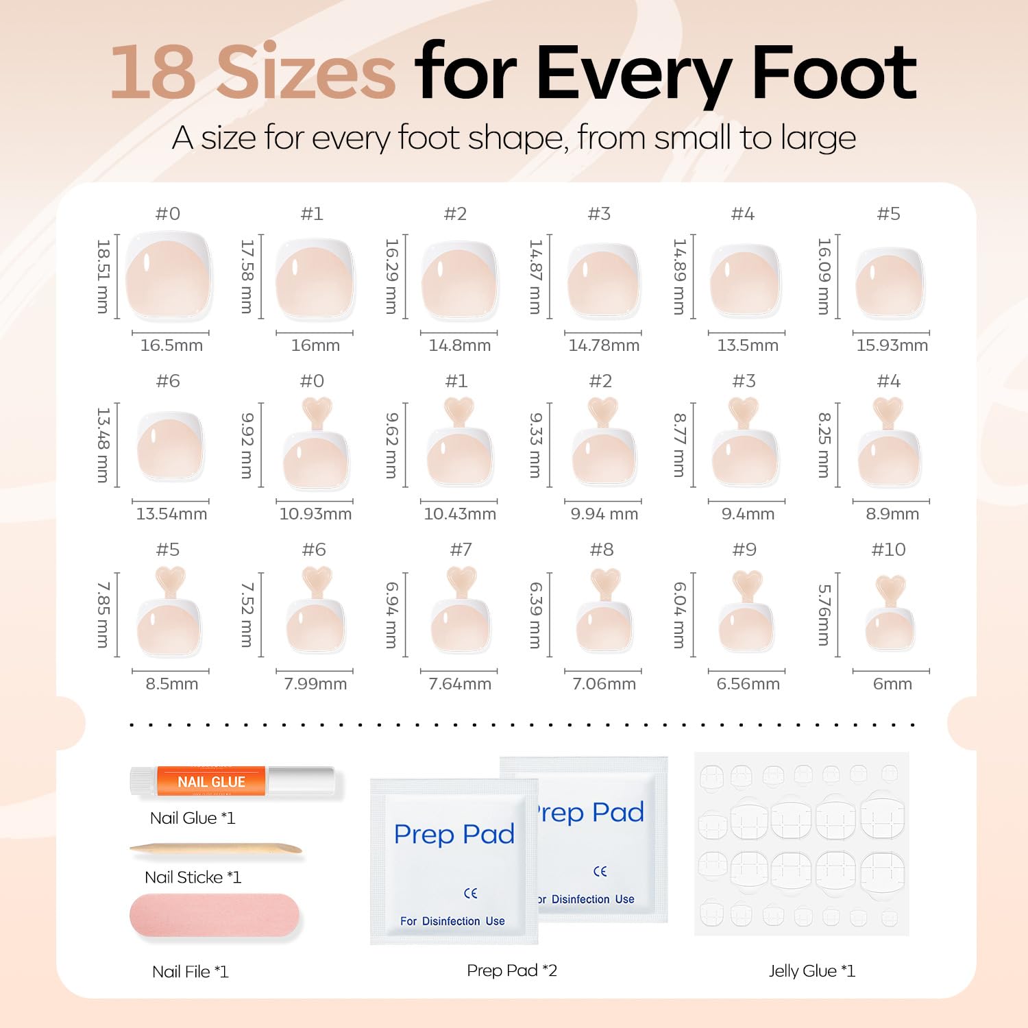 Modelones Press on Toenails Short, Nude French Tip Toe Nails Square, Reusable Nail Kit with Nail Glue Adhesive Tabs Mini Nail File, Toe Nails 36Pcs 18Sizes, Summer Spring Women Girl Gift - Image 7