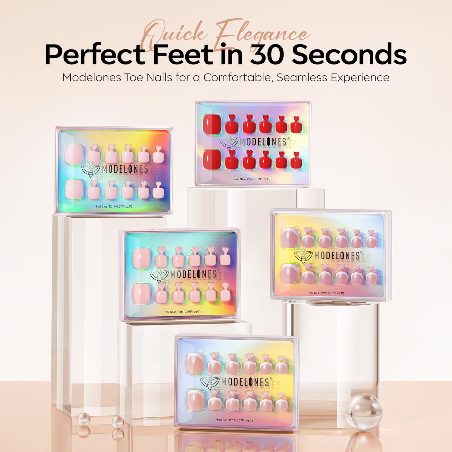 Modelones Press on Toenails Short, Nude French Tip Toe Nails Square, Reusable Nail Kit with Nail Glue Adhesive Tabs Mini Nail File, Toe Nails 36Pcs 18Sizes, Summer Spring Women Girl Gift - Image 8