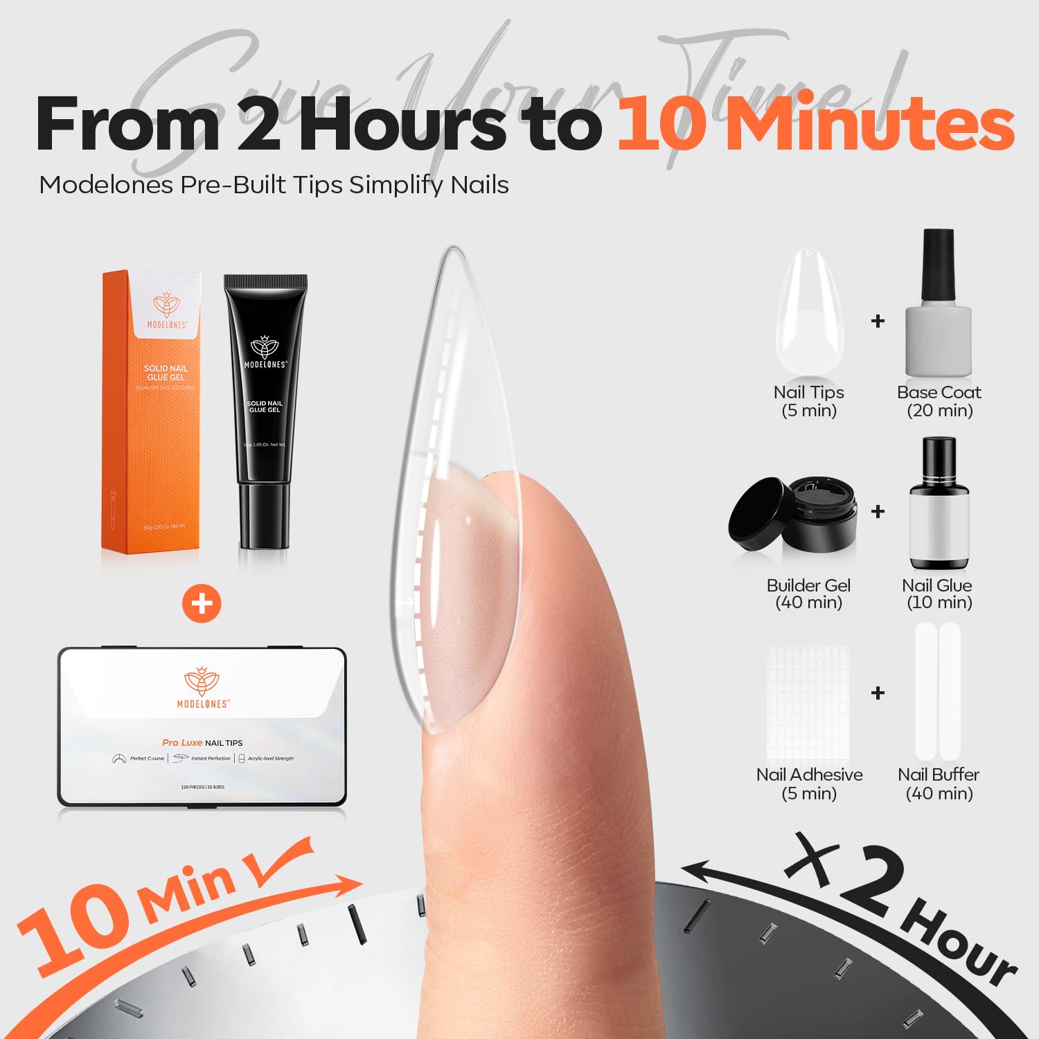 modelones Pro Luxe Instant Nail Apex Tips 15 Sizes, Medium Almond Extension Gel Tips Pre-building & Pre-etched Thicker Strength Acrylic Fake Nails Full Cover 120 Pcs - Image 3