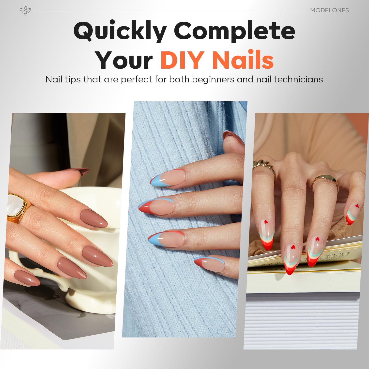 modelones Pro Luxe Instant Nail Apex Tips 15 Sizes, Medium Almond Extension Gel Tips Pre-building & Pre-etched Thicker Strength Acrylic Fake Nails Full Cover 120 Pcs - Image 5