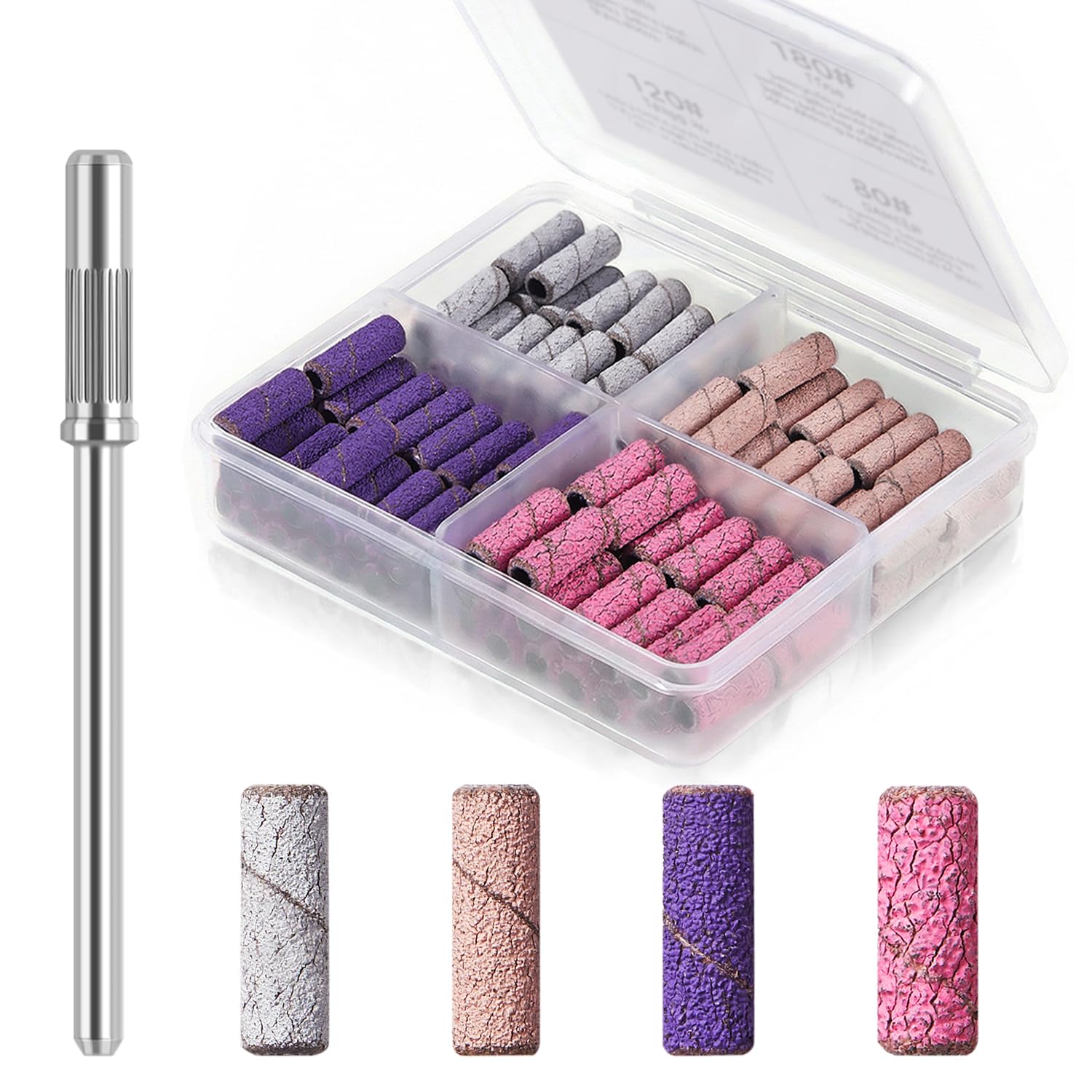 Modelones Sanding Bands for Nail Drill, 200 Pcs Mini Small Nail Sanding Bands, Mix 80 120 180 240 Fine Grit File Sanding Bands with 3.1mm Mandrel Bit for Acrylic Nails Gel Manicures, White Purple Pink - Image 7