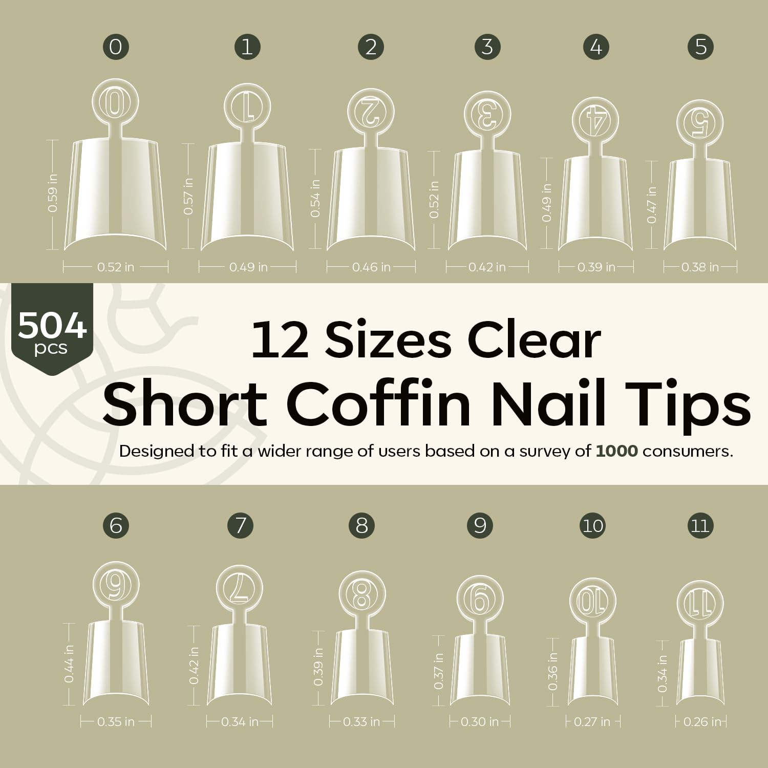 modelones Short Coffin Nail Tips, 504 PCS Half Cover Clear Acrylic Nail Tips Gel with Removable Number Handle with Box 12Sizes - Image 6