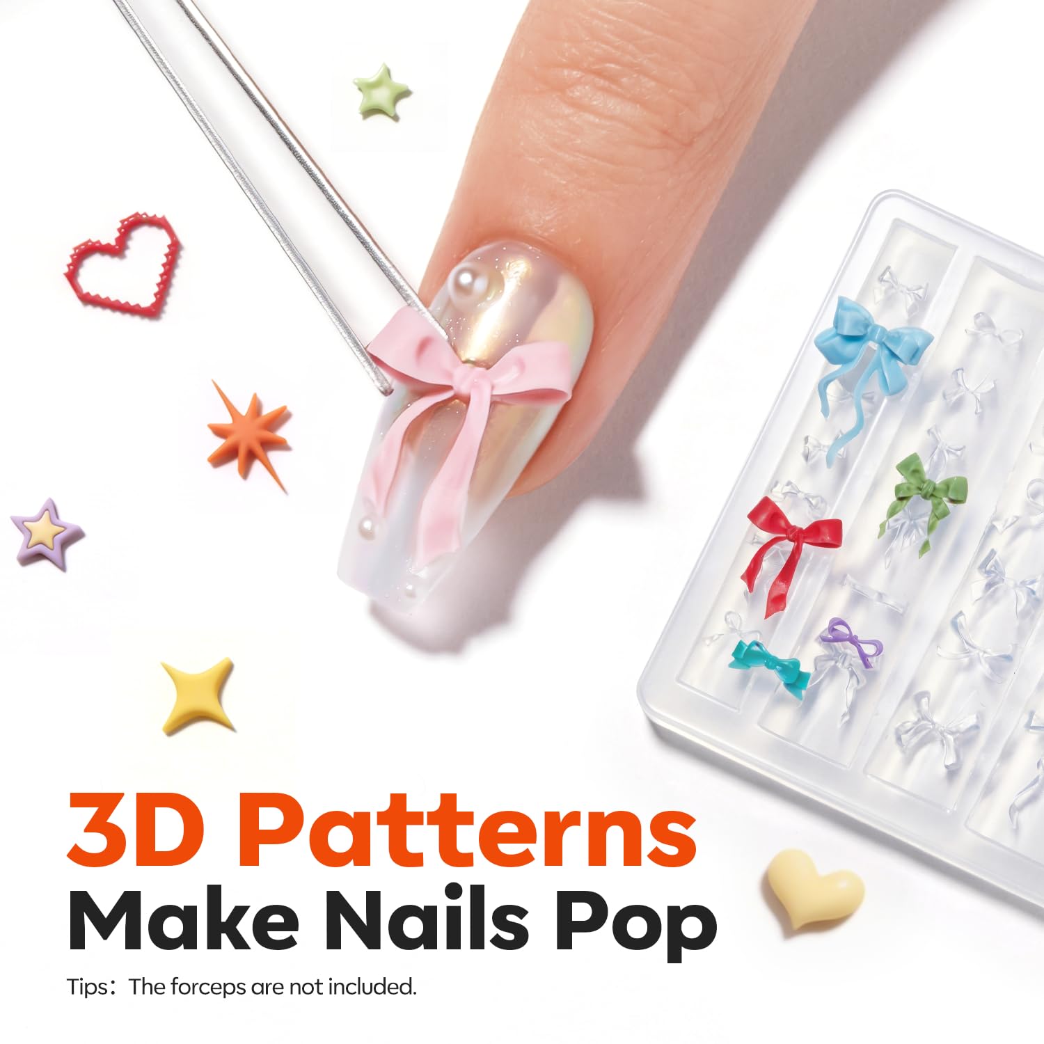 modelones Silicone Nail Art Molds, 2PCS 3D Flowers Nail Charm Molds with Carving Pen Clear Modeling Templates Lace Bow Star Heart Blossom Design Reusable Nail Art Tools Mold for Gel & Acrylic - Image 3