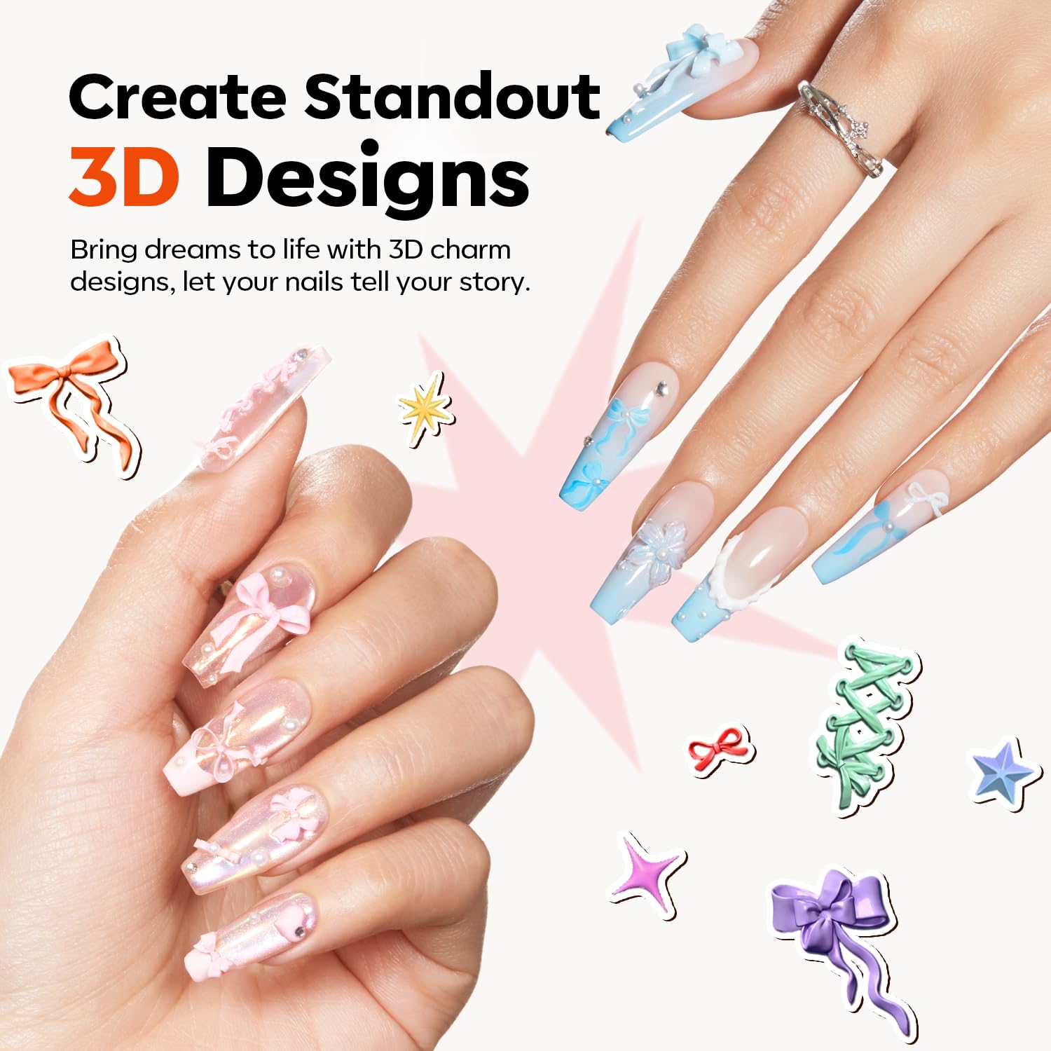 modelones Silicone Nail Art Molds, 2PCS 3D Flowers Nail Charm Molds with Carving Pen Clear Modeling Templates Lace Bow Star Heart Blossom Design Reusable Nail Art Tools Mold for Gel & Acrylic - Image 4