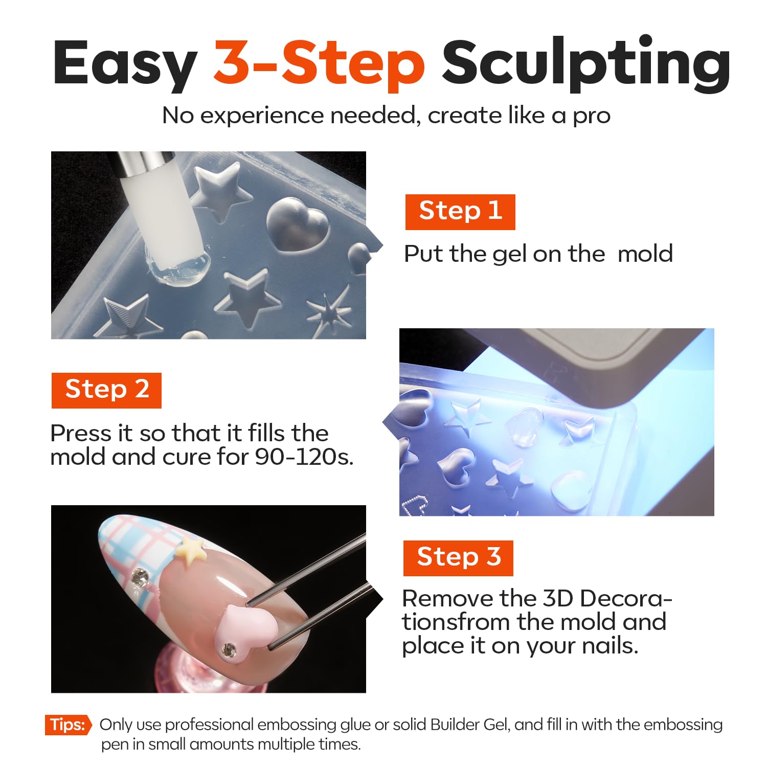 modelones Silicone Nail Art Molds, 2PCS 3D Flowers Nail Charm Molds with Carving Pen Clear Modeling Templates Lace Bow Star Heart Blossom Design Reusable Nail Art Tools Mold for Gel & Acrylic - Image 7