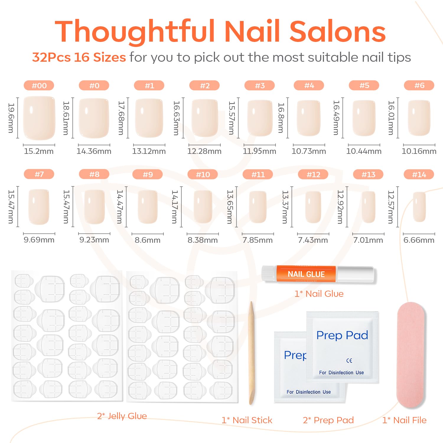 Modelones White Press on Nails, Short Square Fake Nails, Reusable Nail Kit with Nail Glue Adhesive Tabs Mini Nail File, Summer Nails Press Ons 32Pcs 16 Sizes, Women Girl Gift - Image 5