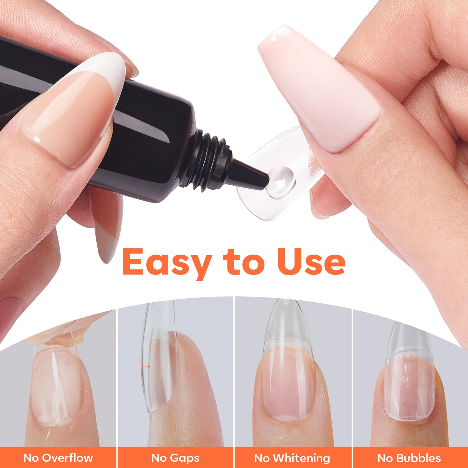 modelones X Nail Gel Kit Almond, 15Sizes Instant Apex False Nail Tips Solid Glue & Mini U/V Lamp, 240Pcs Medium Almond Pre-Building Thick Acrylic Press on Tips LED Light Extension Kit Women Gift - Image 4