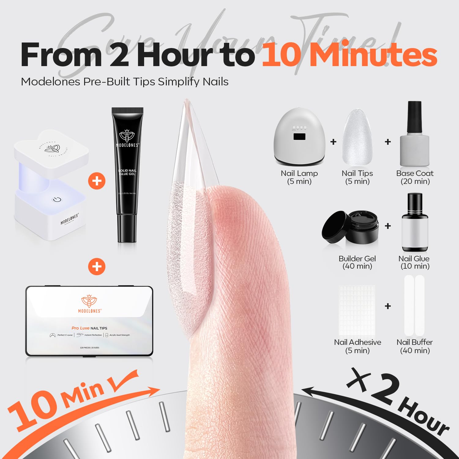 modelones X Nail Gel Kit Almond, 15Sizes Instant Apex False Nail Tips Solid Glue & Mini U/V Lamp, 240Pcs Medium Almond Pre-Building Thick Acrylic Press on Tips LED Light Extension Kit Women Gift - Image 6