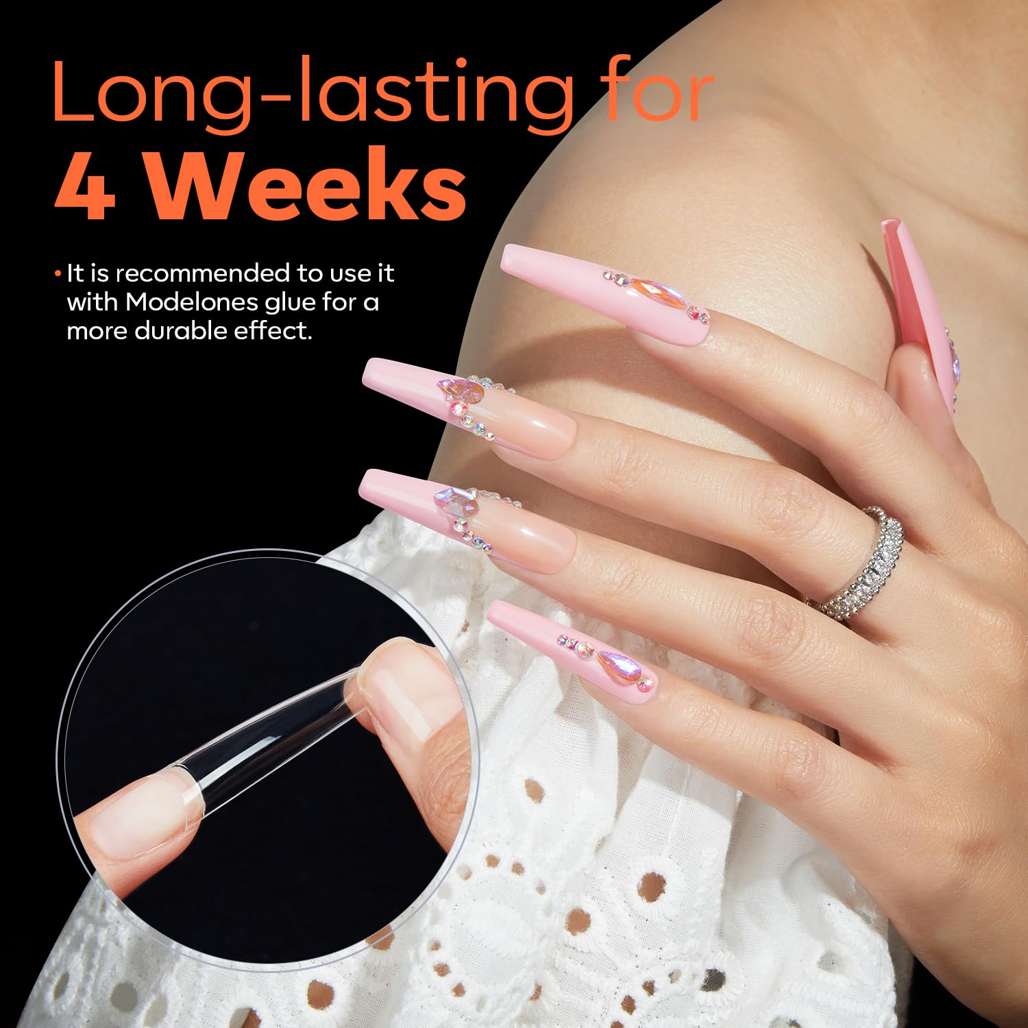 modelones XXL Long Coffin French Nail Tips, 504 PCS No C Curve Half Cover Clear Acrylic Fake Nails Tips Gel Pre-shaped 12 Sizes with Box - Image 4