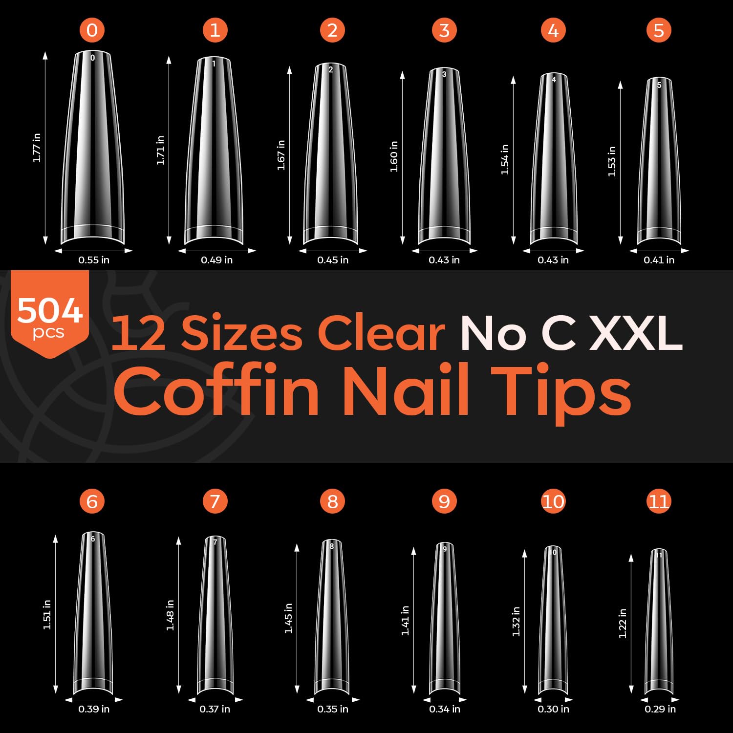 modelones XXL Long Coffin French Nail Tips, 504 PCS No C Curve Half Cover Clear Acrylic Fake Nails Tips Gel Pre-shaped 12 Sizes with Box - Image 6