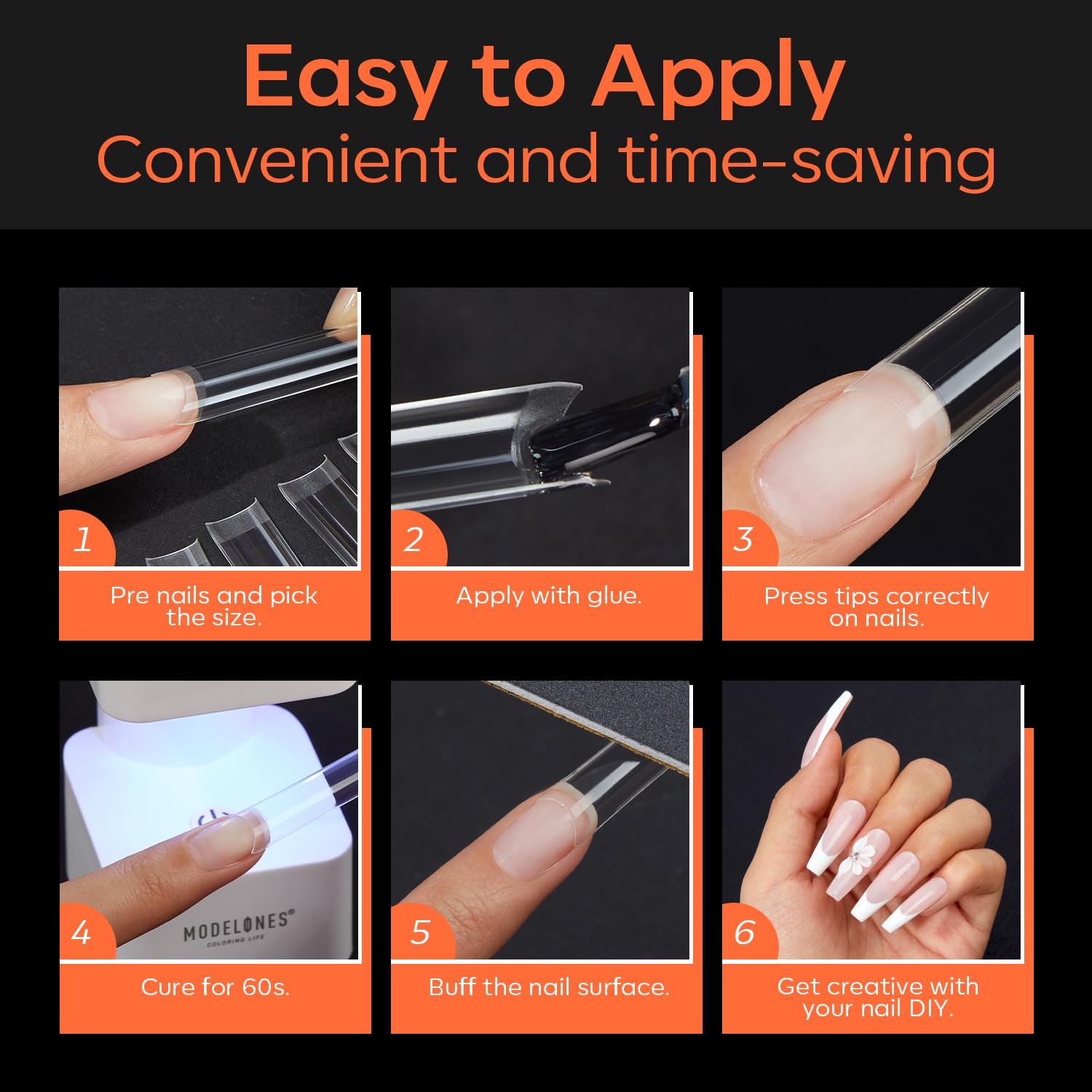 modelones XXL Long Coffin French Nail Tips, 504 PCS No C Curve Half Cover Clear Acrylic Fake Nails Tips Gel Pre-shaped 12 Sizes with Box - Image 9